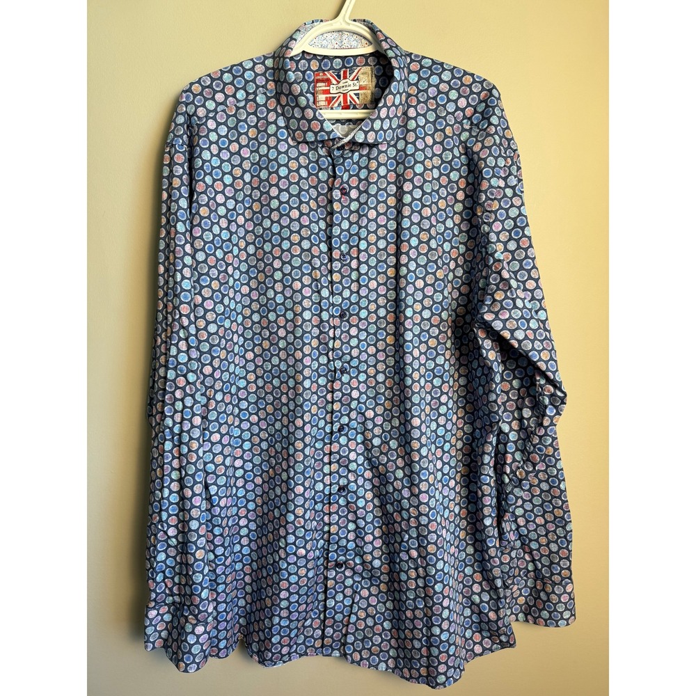 7 Downie St. Mens Blue Multi Polka Dot Long Sleeve Button Up Shirt 4XL Preppy